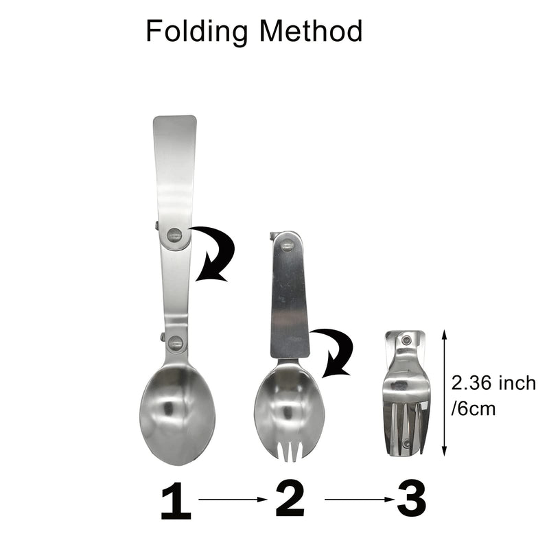 [Australia - AusPower] - Pinenjoy 6Pcs Folding Spoon Fork Spork Set, 18/10(304) Stainless Steel Protable Camping Utensil for Thermos Outdoor Activities 