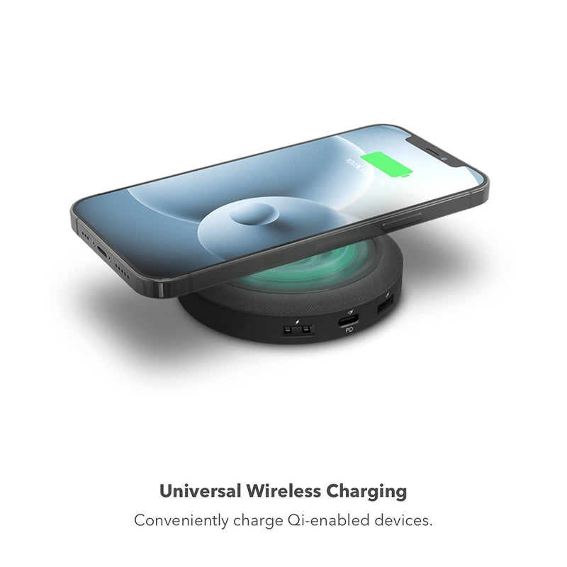 [Australia - AusPower] - mophie - Wireless Charging hub Universal Wireless Charging hub with USB-A and USB-C Ports. for AirPods, iPhone, Google Pixel, Samsung Galaxy, Qi-Enabled Devices, USB-C and USB-A Devices - Black 