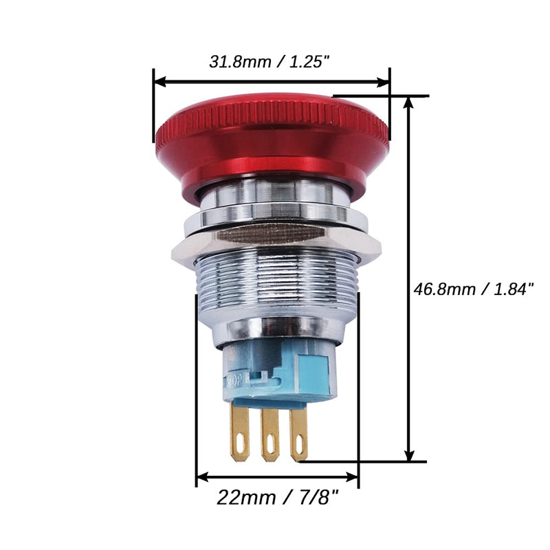 [Australia - AusPower] - mxuteuk 22mm Stainless Steel Metal Latching Emergency Stop Push Button Switch with Connection Plug 12-220V 3A 1NO 1NC,2 Years Warranty MXU-DT-CT Stop button A 