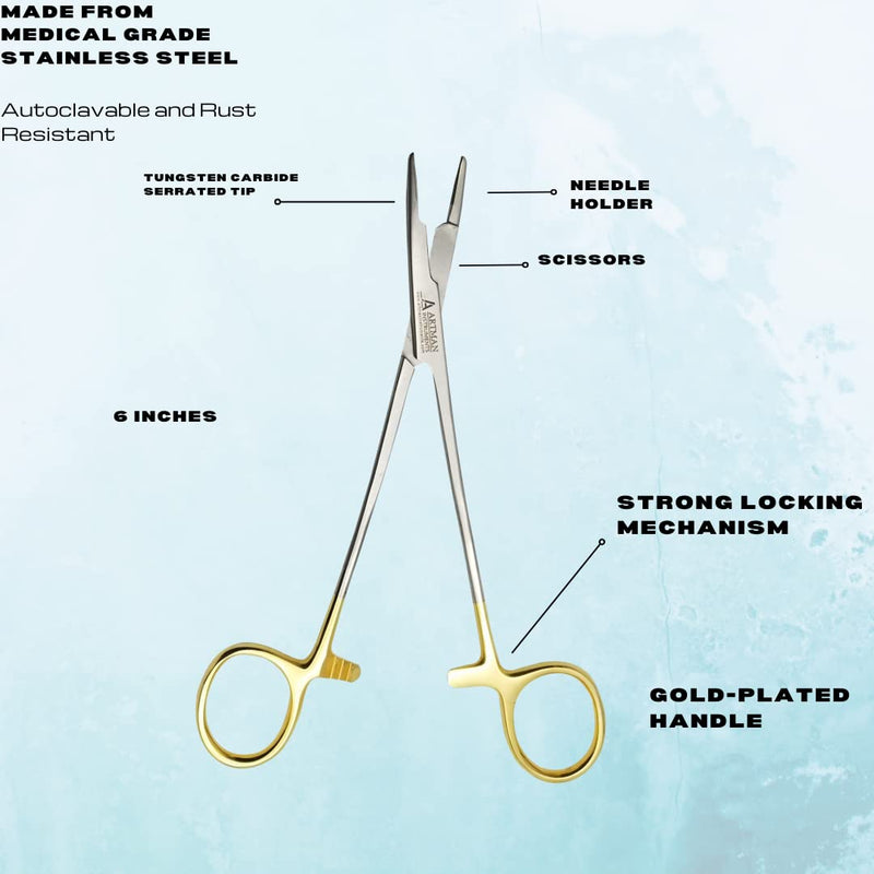 [Australia - AusPower] - Olsen HEGAR Needle Holder, Needle Driver with Scissors Cutting Edges, 6 inches with Tungsten Carbide ARTMAN Brand 