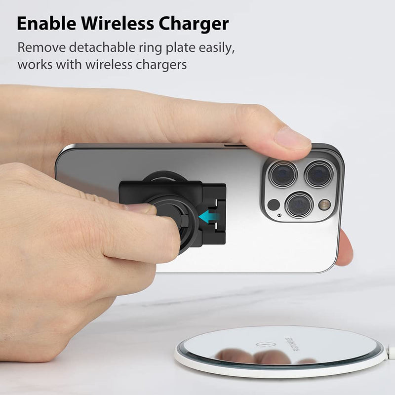 [Australia - AusPower] - Phone Ring Holder, Monidea Phone Grip Finger Kickstand Wireless Charging Friendly, 360°Rotation Metal Phone Ring Grip Stand Work with Magnetic Car Mount for iPhone Samsung iPad Tablets & More - Black 