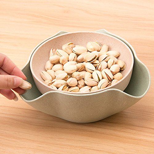[Australia - AusPower] - Bamboo's Grocery Double Dish Snack Bowl For Pistachios, Peanuts, Edamame, Cherries, Nuts, with Shell Storage, Green 