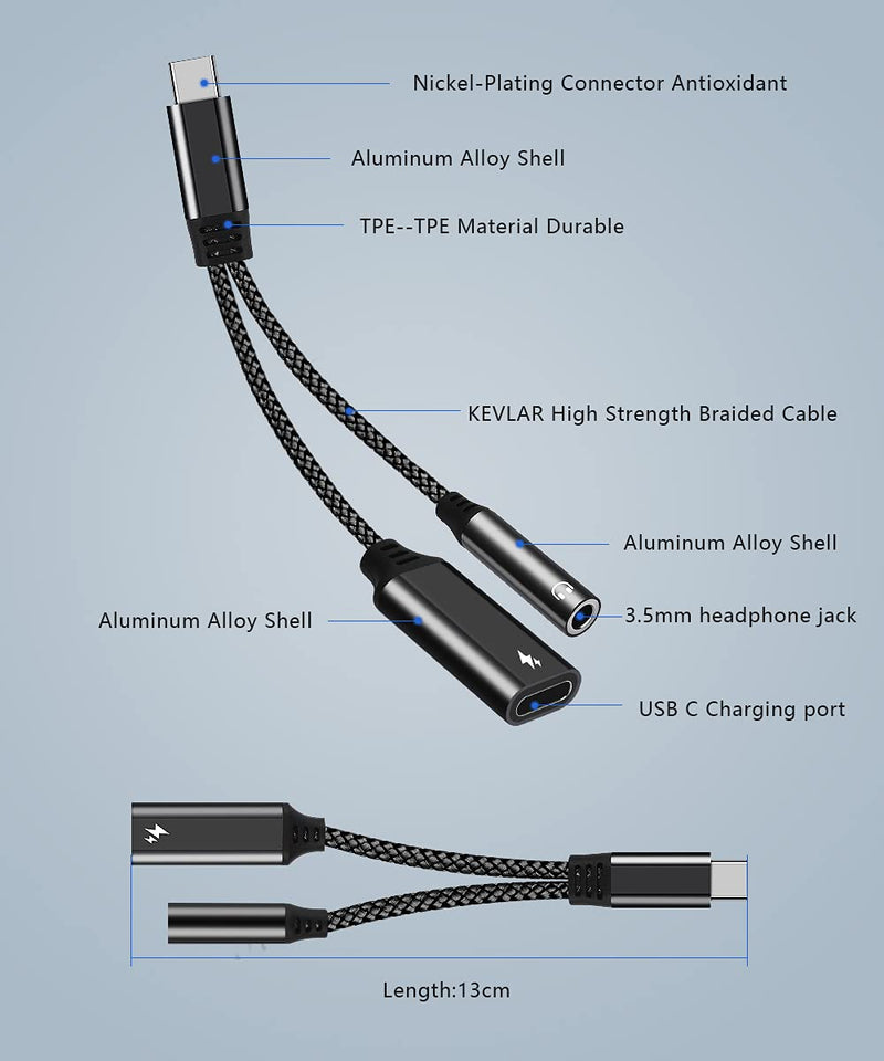 [Australia - AusPower] - Mxcudu 2 in 1 USB C to 3.5mm Audio Headphone Adapter & 60W Fast Charging Dongle Adapter Compatible with Google Pixel 5/4/4XL/3/3XL, Samsung Galaxy S22/S22+/S21/S21+/S20FE/S21FE/Note 10+/Note 20 Ultra Black 