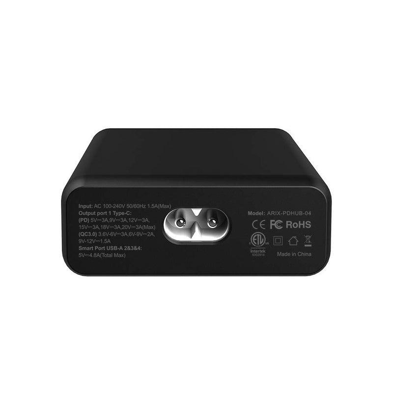 [Australia - AusPower] - AirienX 75W 4-Port Wall Charging Hub, USB and Type-C Power Delivery 3.0 5V/4.8A Desktop Charger Compatible with MacBook, iPad, iPad Pro, S8 S9, iPhone X XS XR 8 7 6, and More - Black 