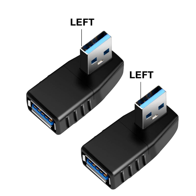 [Australia - AusPower] - USB 3.0 Adapter 90 Degree Male to Female Coupler Connector Plug Left Right Up Down Angle by Oxsubor (USB 3.0 Adapter Left 2PCS) 