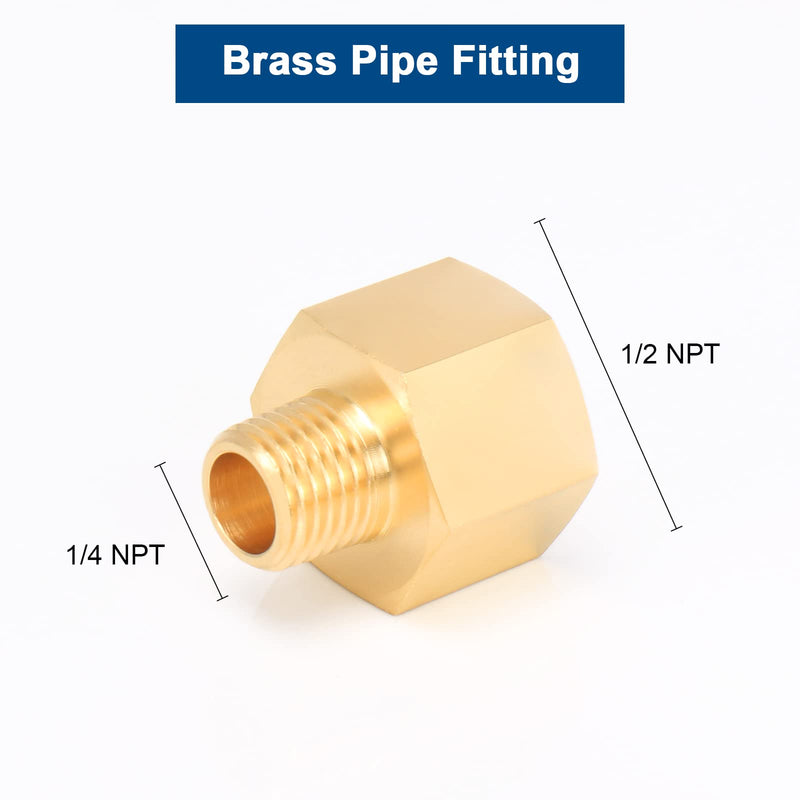 [Australia - AusPower] - BathAce Brass Pipe Fitting, Heavy Duty Metal Thread Solid Brass Reducer Adapter Pipe Reducing Connector, 2 Pack (1/4 Male Pipe x 1/2 Female Pipe) 1/4 Male Pipe x 1/2 Female Pipe 