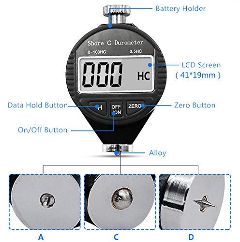 [Australia - AusPower] - Portable 0-100HD Shore A/C/D Hardness Digital Hardness Meter Durometer Hardness Tester with Large LCD Display for Rubber, Tire, Plastic, Thermal Plastic, Flooring, Bowling balll (A Hardness) A Hardness 