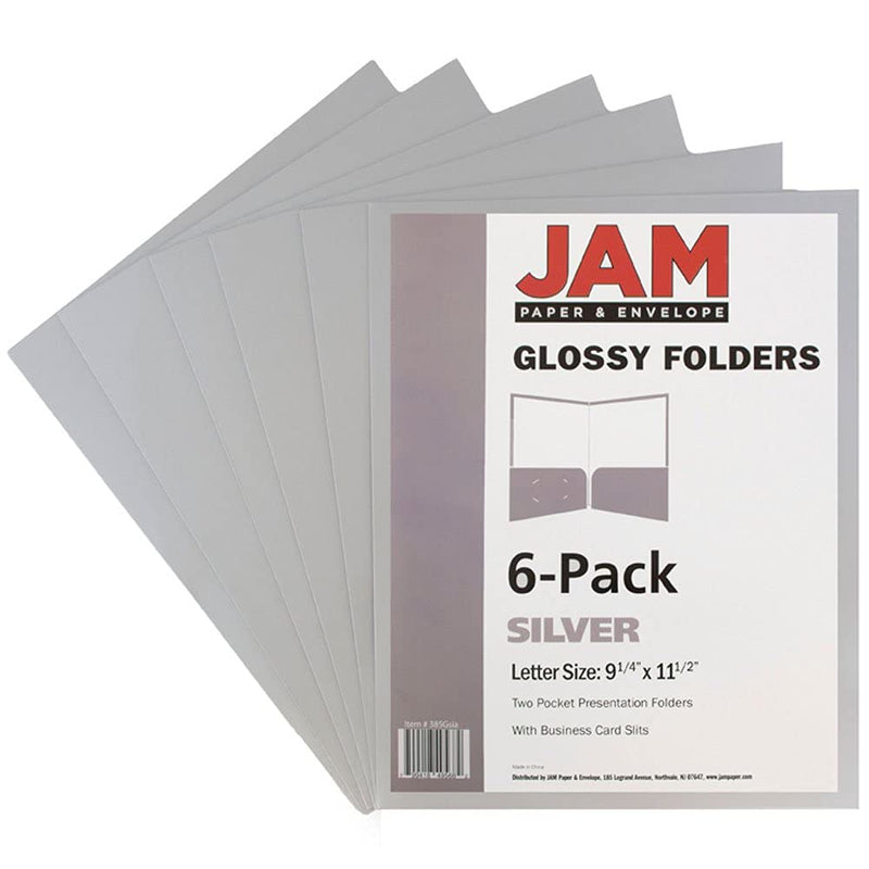 [Australia - AusPower] - JAM PAPER Laminated Two Pocket Glossy School Folders - Letter Size - High Gloss Silver - 6/Pack Pack of 6 Folders 