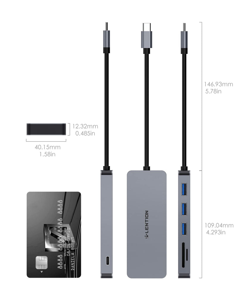 [Australia - AusPower] - LENTION USB C Hub with 3 USB 3.0, SD/Micro SD Card Reader & Charging Compatible 2022-2016 MacBook Pro, New Mac Air/iPad/Surface/More, Stable Driver Certified Adapter (CB-C16s, Space Gray) 