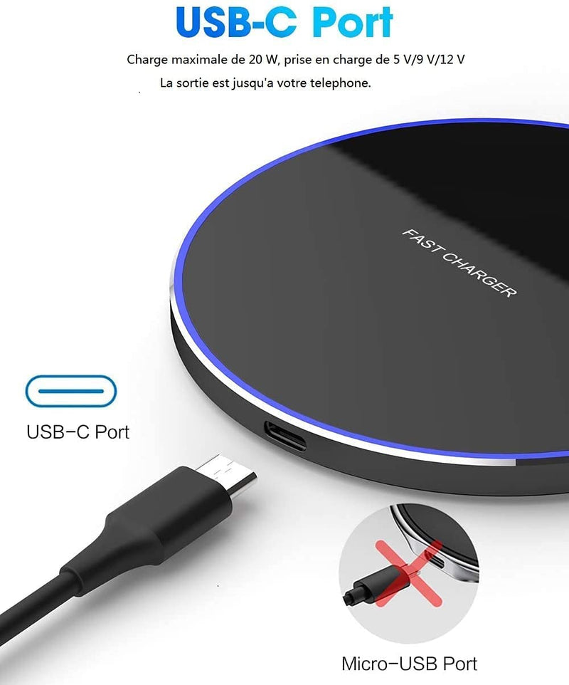 [Australia - AusPower] - Wireless Charger, Qi-Certified 15W Max Fast Wireless Charging Pad Compatible with iPhone 13/12/12 Pro Max/12 Mini/11/XR/X/8 Plus, Samsung Galaxy S21/S20 Ultra/S10/S9/Note 10, etc Dark black 