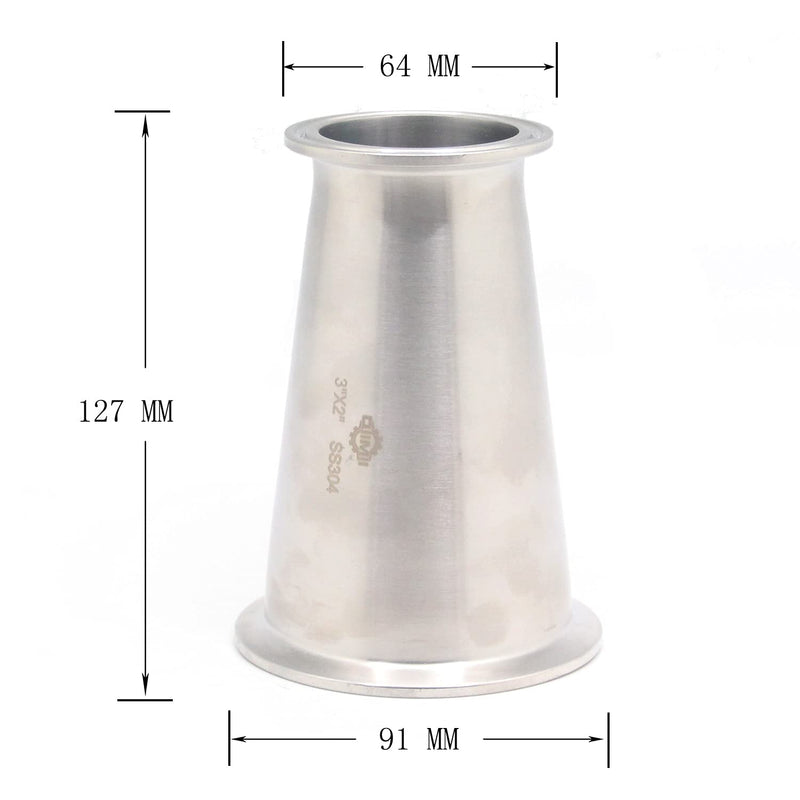 [Australia - AusPower] - QiiMii Sanitary Tri clamp Concentric Reducer Tri Clamp Clover fittings Stainless Steel SS304 Reducer (Size:3 inch x 2 inch) 3 inch x 2 inch 