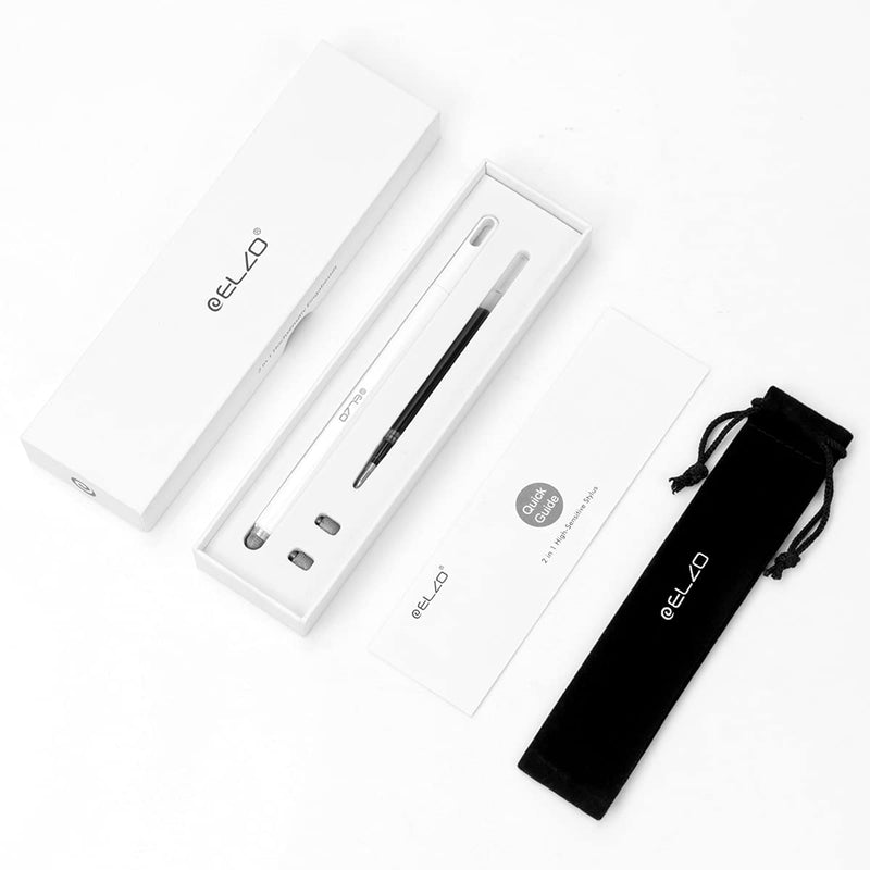 [Australia - AusPower] - ELZO 2 in 1 Capacitive Stylus Pens Gel Pen 1 Pcs with 2 Replacement Nanofiber Tips Multilateral Pens for Touch Screen Tablets Asus/Lenovo/Surface/Samsung Galaxy Note/iPhone/iPad/LG and More White 1 pc 