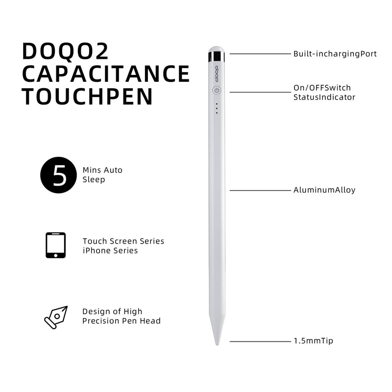 [Australia - AusPower] - doqo Stylus Pen for iPad with Palm Rejection, Active Pencil Compatible with (2018-2021) Apple iPad Pro (11/12.9 inch),iPad Air 3rd/4th Gen,iPad 6/7/8th Gen,iPad Mini 5th Gen for Precise Writing(White) White 