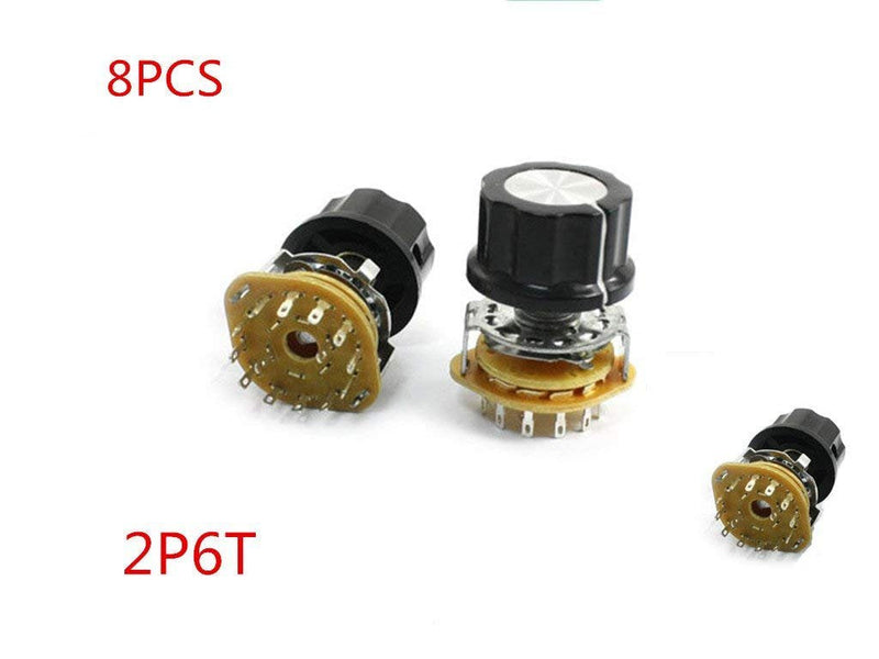 [Australia - AusPower] - 2P6T 2-Pole 6-Position 9mm Thread 6mm Knurled Shaft Selector Rotary Switch 8Pcs 