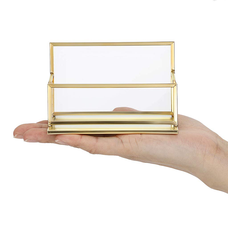[Australia - AusPower] - Hipiwe Glass Business Card Holder Stand - Vintage Gold Metal Name Card Display Stand Office Desktop Countertop Business Card Organizer Golden 