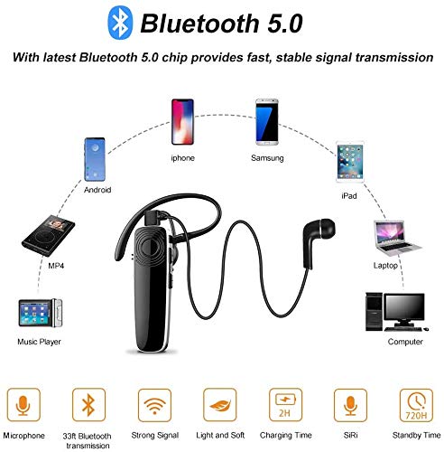 [Australia - AusPower] - Bluetooth Earpiece New bee V5.0 HD Stereo Ultralight Handsfree Bluetooth Headset with Microphone 12Hrs Talktime Driving Headset for iPhone Android Businessman Driver Trucker (Black) Black 