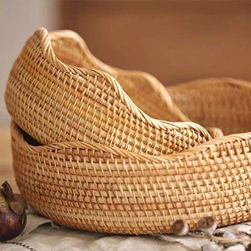 [Australia - AusPower] - Rattan Round Fruit Baskets, Wicker Storage Bowls, Natural Woven Serving Basket Bowls, Decorative Baskets for Kitchen Counter Organizing, set of 3 Wave 