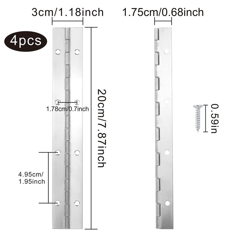 [Australia - AusPower] - 4Pack 8inch Sliver Piano Hinges for Cabinet Hinges, Continuous Hinges Heavy Duty Stainless Steel 304 Long Hinges(8*1.2Inch) 