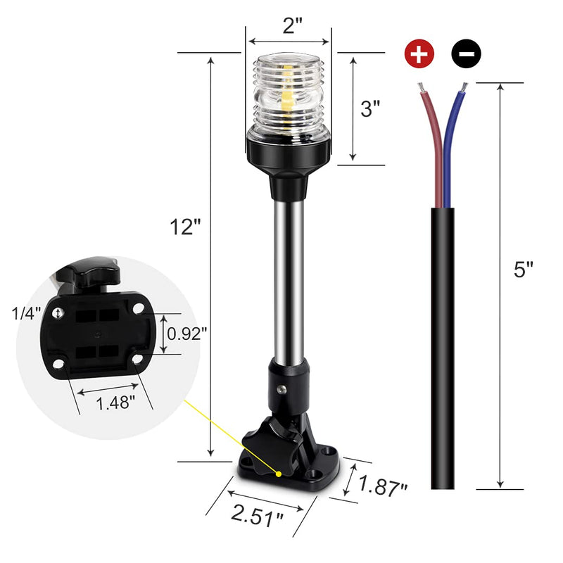 [Australia - AusPower] - Obcursco 12 Inches Led Anchor Navigation Lights, White Fold Down Boat Stern Light, 3 NM Visibility Marine All Round Lights for Pontoon and Fishing Boats 
