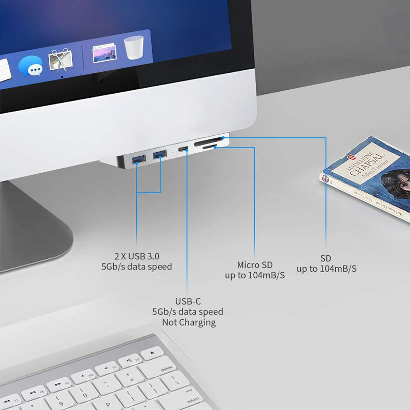 [Australia - AusPower] - iMac Memory Card Reader, Rocketek Aluminum 3-Port USB 3.0 Hub Adapter with USB-C Data Port, 2 USB 3.0 Port, SD/Micro SD Card Reader Combo USB 3.0 Clamp Hub Pro - Compatible with 2017 iMac and iMac Pro 