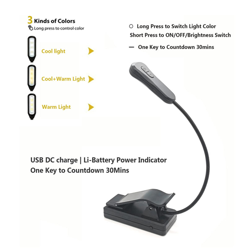 [Australia - AusPower] - Weohoviy LED Book Light 3000K6500K 360° Universal Hose USB Charging Portable Clip Reading Light for Desktop Bed Dorm 