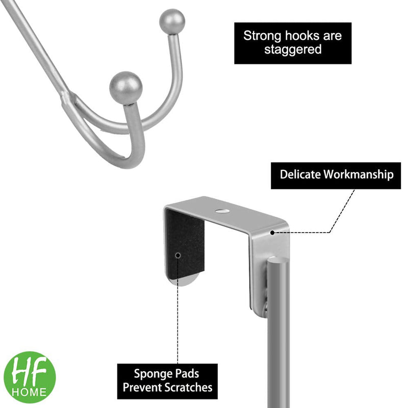 [Australia - AusPower] - 2Packs Over The Door Double Hanger Hooks,HFHOME Metal Twin Hooks Organizer for Hanging Coats, Hats, Robes, Towels- Silver 2 
