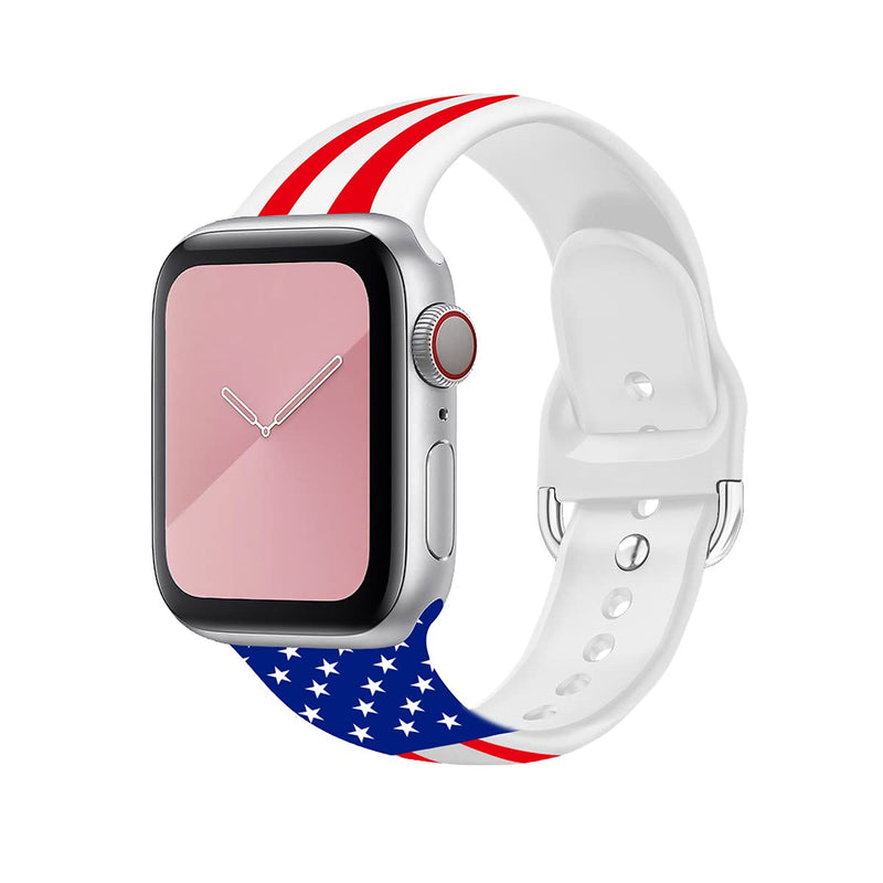 [Australia - AusPower] - KAIJIA Silicone Band Compatible with Apples Watch Series 7 6 5 4 3 2 1 SE for iWatch 45/44/42mm&38/40/41mm,Aesthetic Patriotic American Flag Designed,Waterproof Comfortable Smartwatch Strap Stars＆Stripes 38/40/41mm 