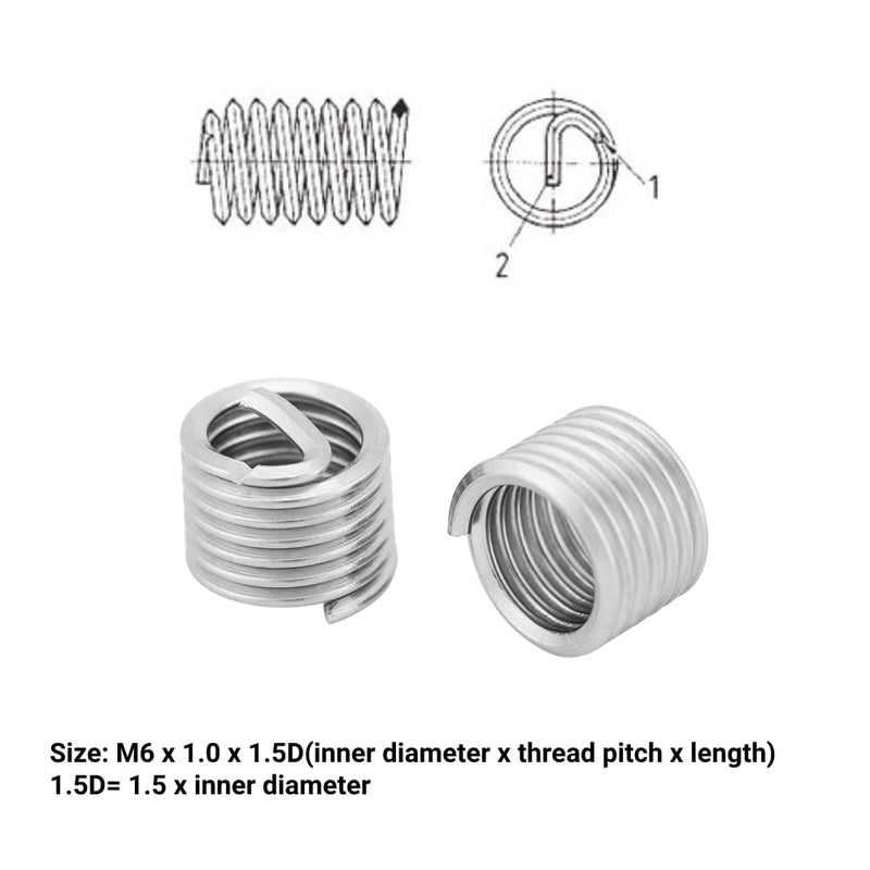 [Australia - AusPower] - 100Pcs Wire Thread Inserts M6 Stainless Steel Coiled Wire Helical Screw Wire Sleeve Thread Repair Insert Assortment Kit 