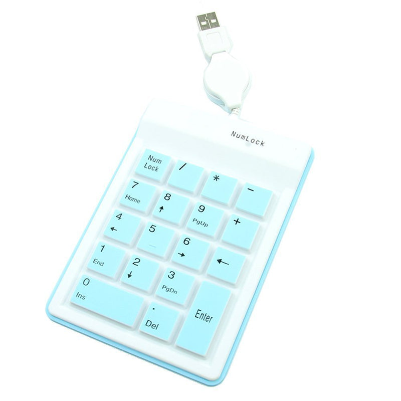 [Australia - AusPower] - Mini Silicone 18 Key Number Keyboard Pad with Retractable USB Cable Foldable Soft Waterproof Roll Up Silica Gel Computer Desktop Keyboard for PC Laptop Notebook (Blue) 
