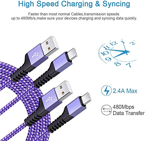[Australia - AusPower] - USB C Cable Phone Charger 3Pack 6ft Braided Fast USB Type C Charging Cord for Samsung Galaxy S21 S20 Z Fold2 S10 S10e S9 S8,Note 20 10 9 8,LG Stylo V60 V30 V20 G7 G8,Moto X4 Z3,Google Pixel 5a XL 