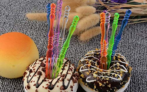 [Australia - AusPower] - 400PCS 4 Inch Disposable Plastic Cocktail Picks Fruit Forks Cocktail Sticks Plates Picks Cake Forks Dessert Forks Cake Forks Party Supplies (Multicolor) Multicolor 