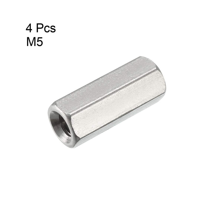 [Australia - AusPower] - uxcell M5 x 0.8-Pitch 20mm Length 304 Stainless Steel Metric Hex Coupling Nuts, 4 Pcs 