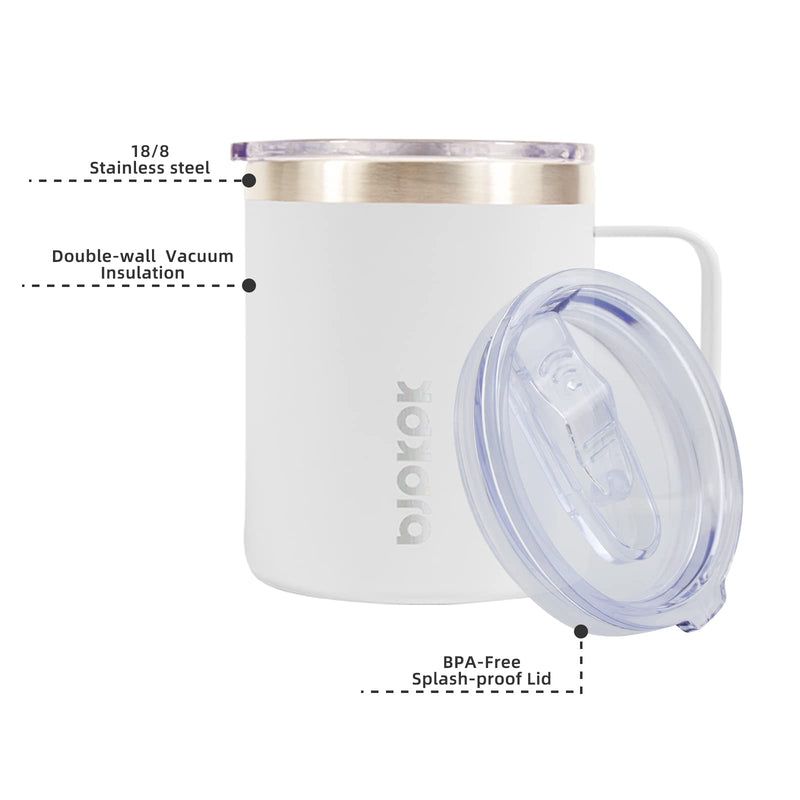 [Australia - AusPower] - BJPKPK 14oz Insulated Coffee Mug 2 Pack, Stainless Steel Camping Mug with Slider Lid, Travel Tumbler Cup, Coffee Thermos Outdoor White 