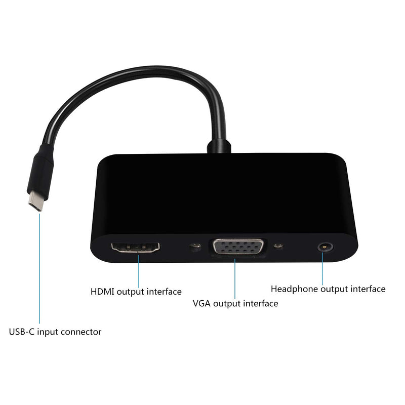 [Australia - AusPower] - USB C to HDMI VGA Audio Adapter, 3-in-1 USB 3.0 Type C to 4K HDMI 1080P VGA Digital AV Adapter, 4K Type C Dongle Dual Video Converter Compatible with MacBook Pro 2017,Samsung S8/S8+ 