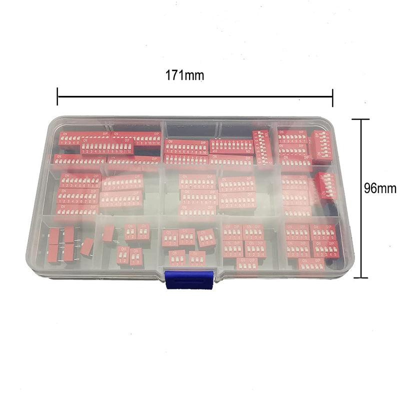 [Australia - AusPower] - ShangHJ 55Pcs Double Row Dip Switch Assorted Kit Box Range 1 2 3 4 5 6 7 8 9 10 12 Position 2.54mm PCB Mountable On Off Dip DIL Switch, Slide Type Red Toggle Switch for Arduino Circuit Breadboards 