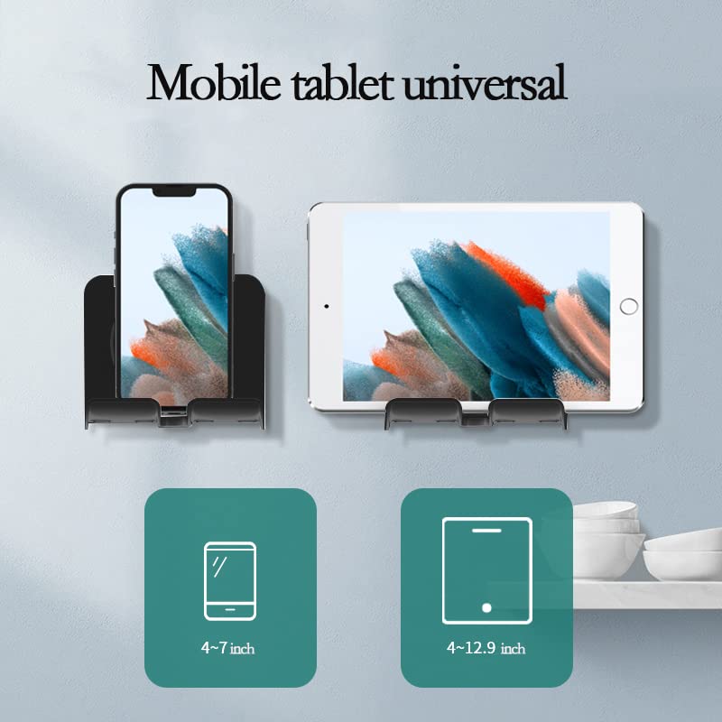 [Australia - AusPower] - BICEUKI Cell Phone Stand,Wall Mount Phone Holder,Adjustable Folded, for Ipad/Smartphone,with Charging Port ，for The Bathroom,Kitchen,Office and More,Compatible,with Phone and Tablets (4-12") Black 