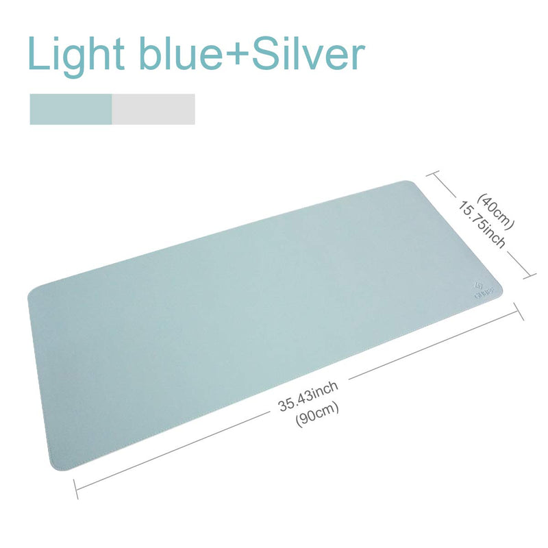 [Australia - AusPower] - GUBEE PU Leather Multifunctional Office Desk Pad,Waterproof Non-Slip Anti-Dirty Mouse Pad Mat for Office and Home,Travel,Large Size 35.43x15.75x0.08inch (Blue) Blue/Silver 