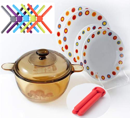 [Australia - AusPower] - Foldable Trivets (5pack), KSENDALO Eco Collapsible Trivet Set, Silicone Pot Trivet Holder Save Much Space for Kitchen Home, Multi-Color Red, Green,purple, Blue, Gray 