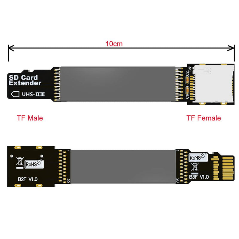 [Australia - AusPower] - Xiwai TF Micro SD Male Extender to TF Card Female Extension Cable Adapter Flexible SD/SDHC/SDXC UHS-III UHS-3 Black TF Male - TF Female 