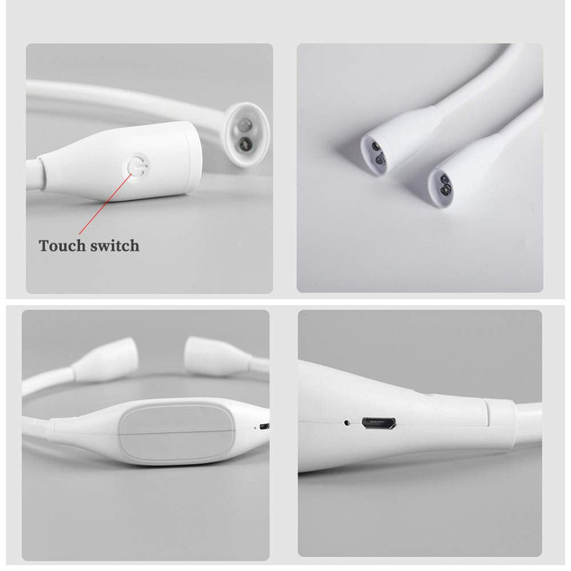 [Australia - AusPower] - QEBIDUM Led Neck Reading Light, Book Light for Reading in Bed, Necklamp Necklight Hands Free Hung USB Rechargeable Flexible Booklight, Night Reading Lamp for Indoor Knitting Outdoor Camping White 