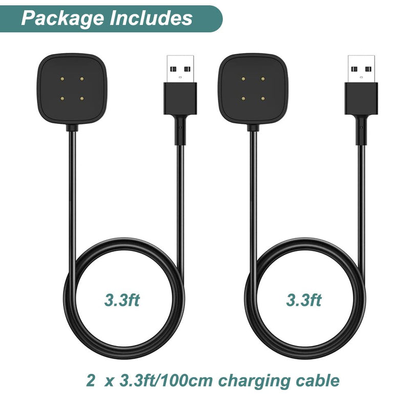 [Australia - AusPower] - Charger for Fitbit Versa 3 & Sense, Replacement Charging Cable Cord Magnetic Dock Stand for Fitbit Sense/Versa 3 Smartwatch [2-Pack] 