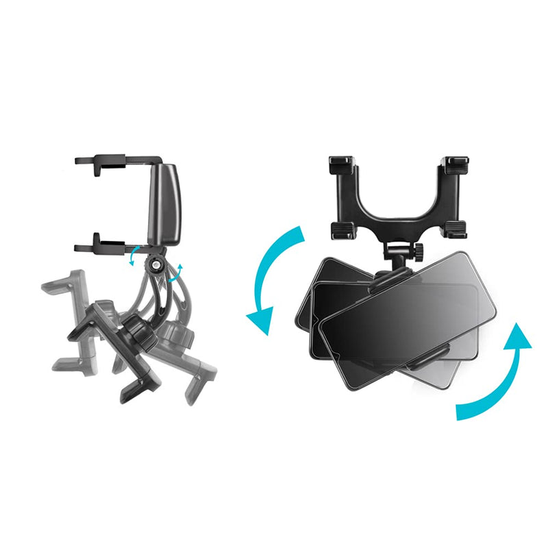 [Australia - AusPower] - VAGURFO Rear View Mirror Phone Holder Mount, Car Phone Mount- Phone Bracket, Phone Stand with 270° Swivel and Adjustable Clips, Universal Smartphone Cradle, Black 