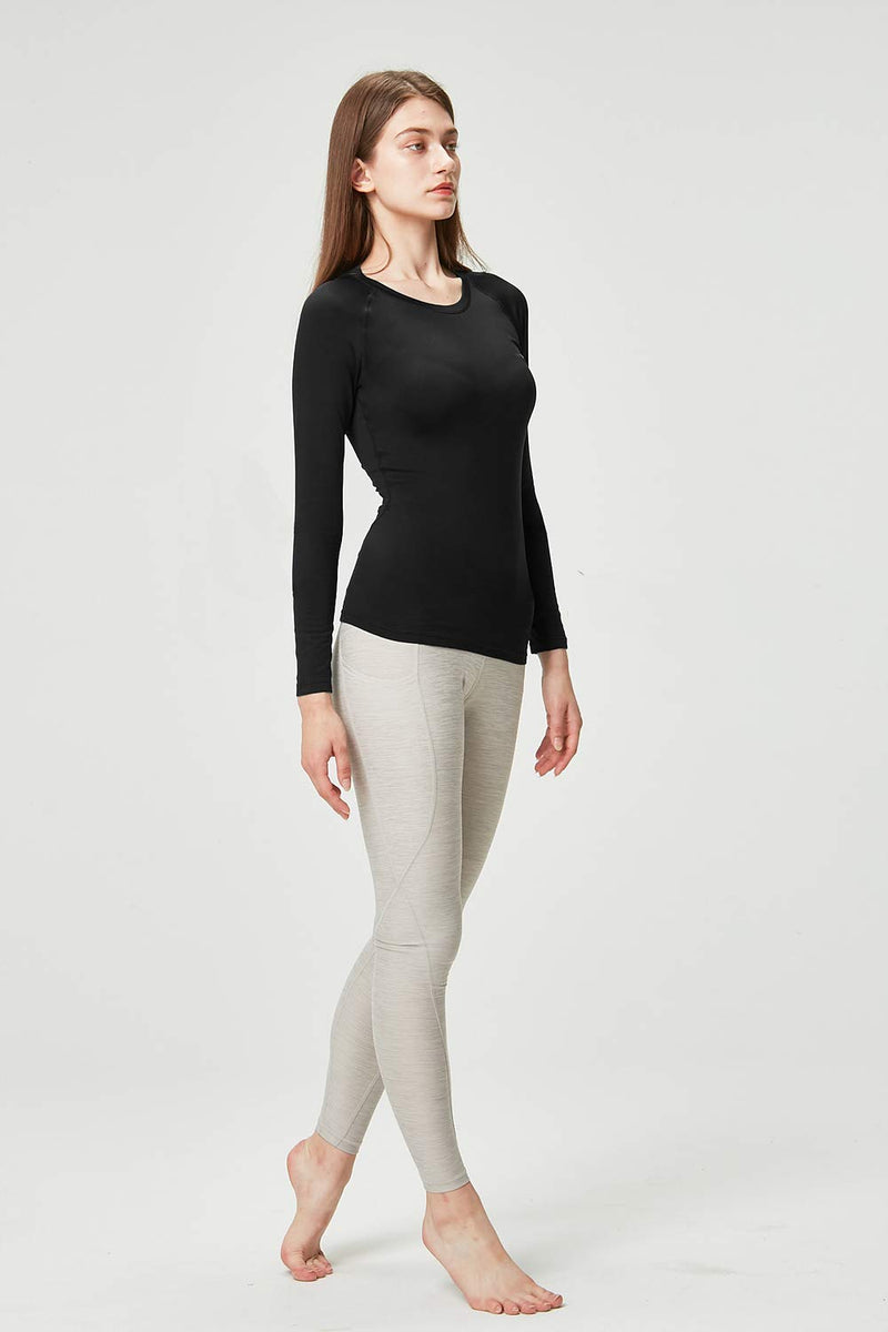 [Australia - AusPower] - DEVOPS Women's 2 Pack Thermal Long Sleeve Shirts Compression Baselayer Tops X-Small Black / Black 
