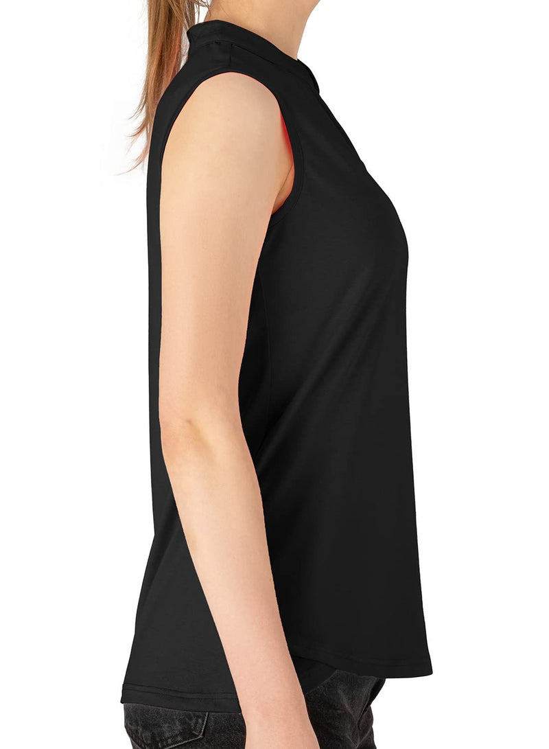 [Australia - AusPower] - Rdruko Women's Golf Shirts Sleeveless Quick Dry V-Neck Running Activewear Polo Shirts Black X-Small 