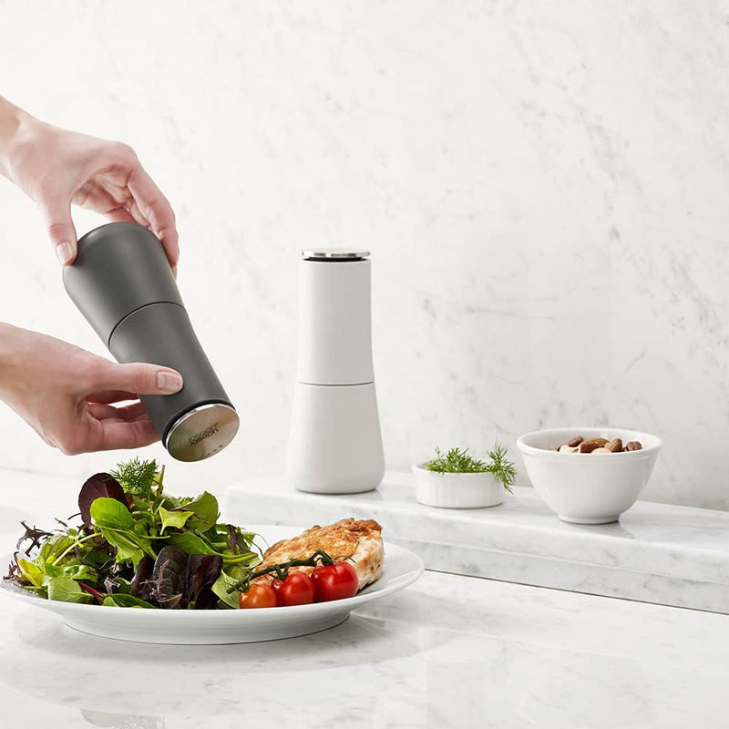 [Australia - AusPower] - Joseph Joseph - 95036 Joseph Joseph Milltop Salt and Pepper Grinder Set with Adjustable Grind Size Coarseness, Dark Gray/White, 2-piece 