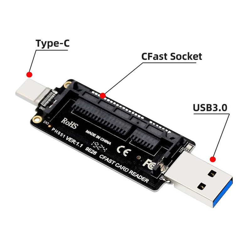 [Australia - AusPower] - NFHK USB-C USB3.0 Type-C to CFast 2.0 Card Adapter PCBA CFast Card Reader for Desktop Laptop 