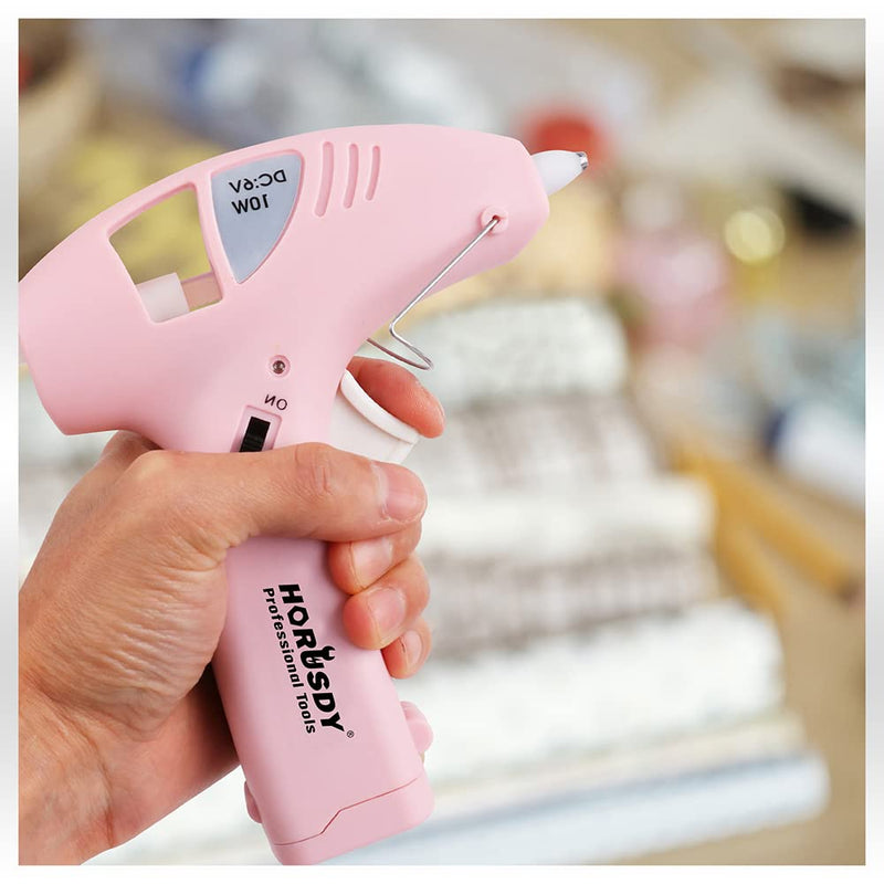 [Australia - AusPower] - HORUSDY Mini Cordless Hot Glue Gun Kit with 20 Glue Sticks, 4 x AA Alkaline Batteries, Miniature Hot Glue Gun for School Manual DIY Art Fast Home Maintenance, 10W, Pink 