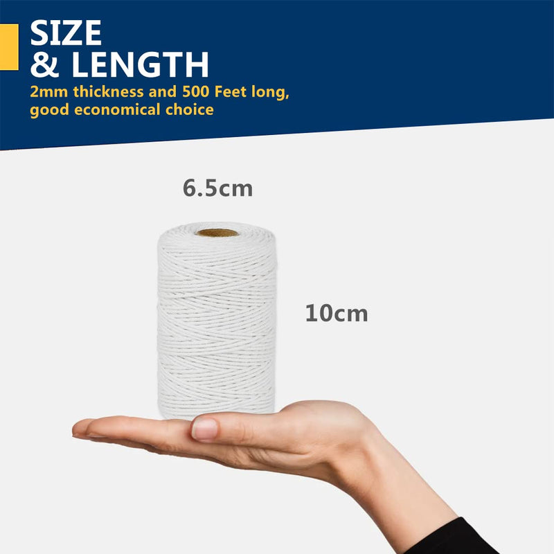 [Australia - AusPower] - PerkHomy Cotton Butchers Twine String 500 Feet 2mm Twine for Cooking Food Safe Crafts Bakers Kitchen Butcher Meat Turkey Sausage Roasting Gift Wrapping Gardening Crocheting Knitting White 