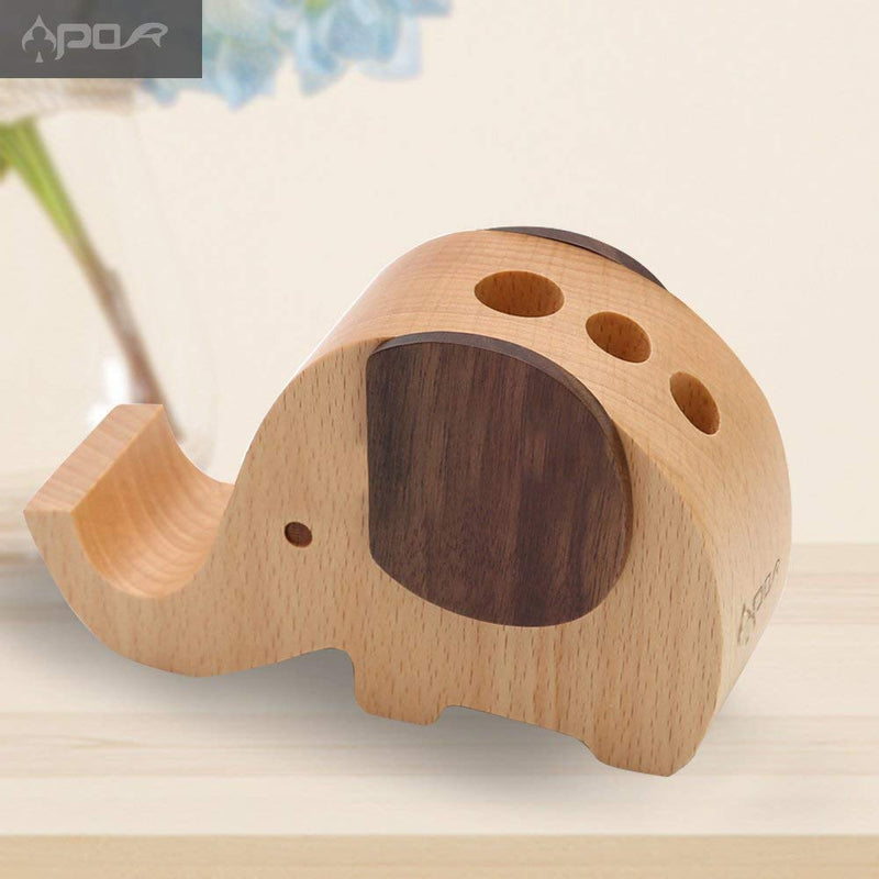[Australia - AusPower] - Apor Cell Phone Stand, Wood Made Elephant Phone Stand for Smartphone with Pen Holder Desk Organizer (Larger) Larger 