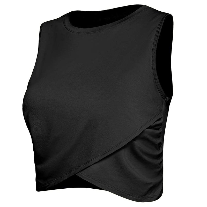 [Australia - AusPower] - Sanutch Workout Crop Tops for Women Slim fit Yoga Dance Tops Cropped Muscle Tank X-Small Black 